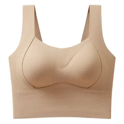Beige Push-Up Yoga Bra with Adjustable Straps