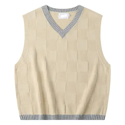 Japanese Preppy Sweater Vest Men's Brown Knit Waistcoat