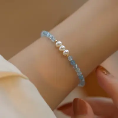 Natural Pearl Bracelet 14K Gold Glossy Elegant Lucky Niche Light