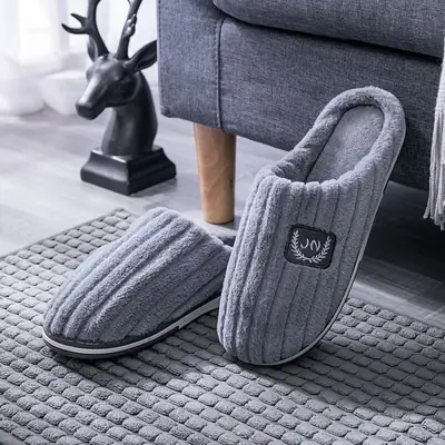 Men's Large Size Cotton Slippers Winter Wholesale 2026 New Style Indoor Home Non-Slip Household Warm Fleece-Lined Cotton Shoes