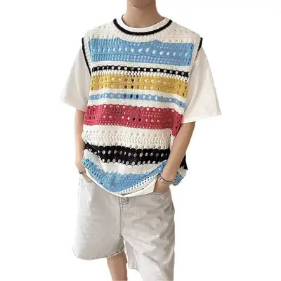 Men Women Knitted Striped Vest Summer Wear