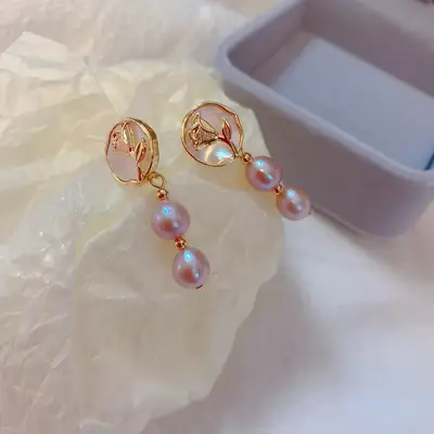 Gentle Purple Pearl Ear Stud Earrings S925 Silver