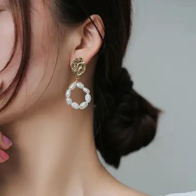 French Baroque Pearl Earrings Gold Plated 925 Silver
