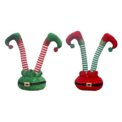 Christmas Elf Foot Decorations Red Green Belt Ornament Set
