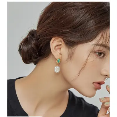 Vintage Natural Square Pearl Earrings for Women