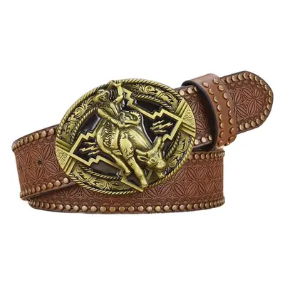 Retro Punk Belt Men Black Rivet Zodiac Design