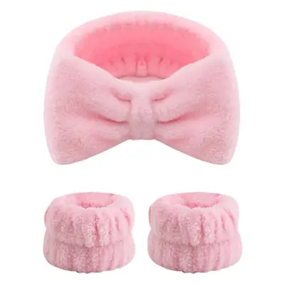 Pink Fleece Hair Bands for Face Mask & Makeup