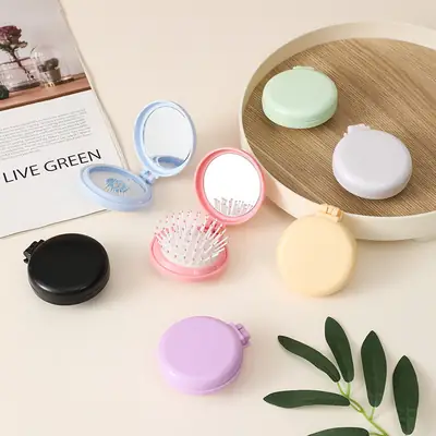 Folding Mini Mirror Flip Comb for Women