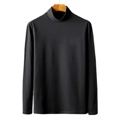Men Grey Turtleneck Long Sleeve T-Shirt