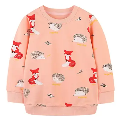 Girls Printed Long Sleeve Sweater Peach Round Neck