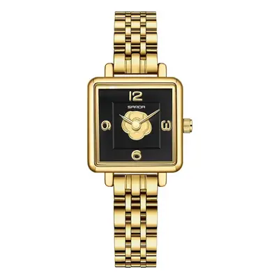 Women's Gold Rose Flower Watch with Solid Steel Band