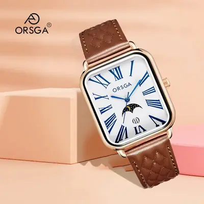 Orsga Women's Square Roman Dial Quartz Watch Black Strap