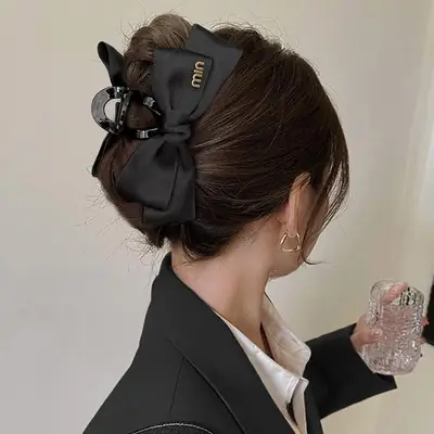 Black Korean Bow Clip for Women Hair Accessories