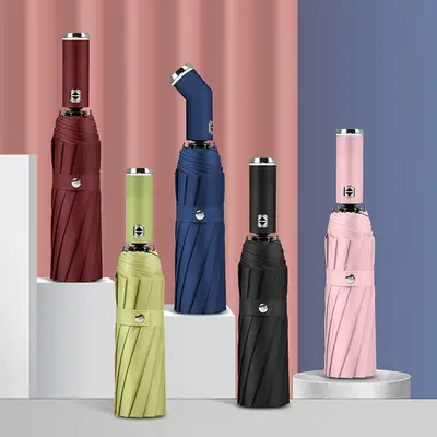 Blue Foldable Umbrella with 12-Rib Reverse & UV Protection