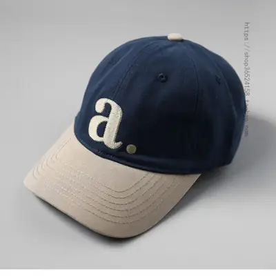 Peaked Cap with Red 'a' Embroidery White Red