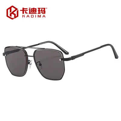 Men Square Metal Sunglasses Brown Gradient Driving Sun Protection
