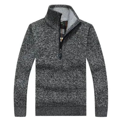 Men Grey Knit Crossbody Zipper Pullover
