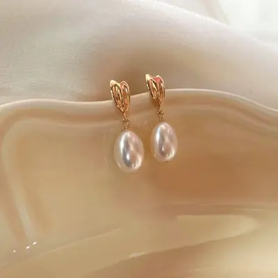 Pearl Earrings with Rice Beads 925 Silver