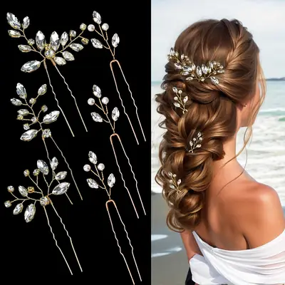 Bridal Hairpin with Glass Rhinestones for Women