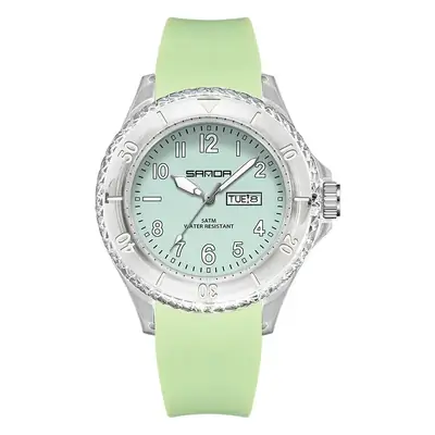 Sanda Transparent Quartz Watch with Water Resistant White Silicone Band