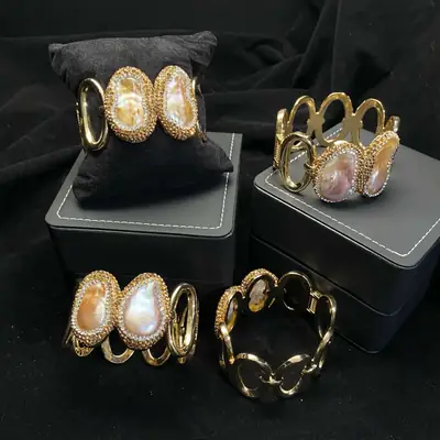 Gold Pearl Bracelets Set for Women