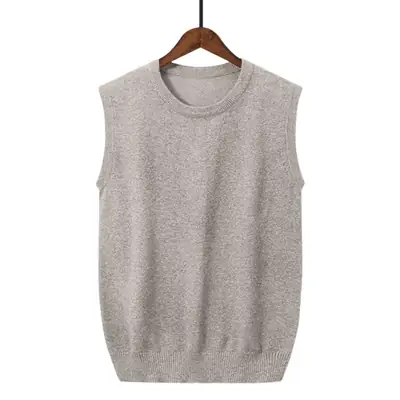 Men's Grey V-Neck Knitted Sleeveless Vest