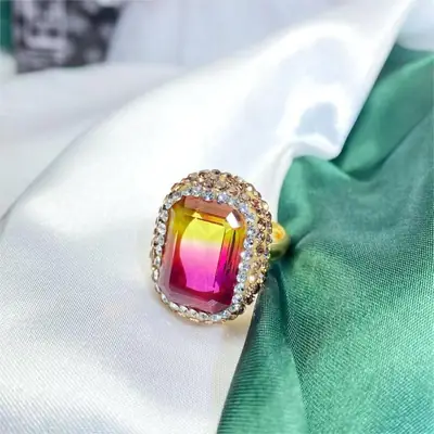 Natural Rainbow Sudan Stone Women's Ring