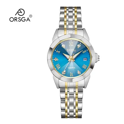 ORSGA Ladies Blue Dial Luxury Quartz Watch Solid Steel Band