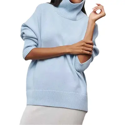 Women Long Sleeve Knitted Sweater Black Winter
