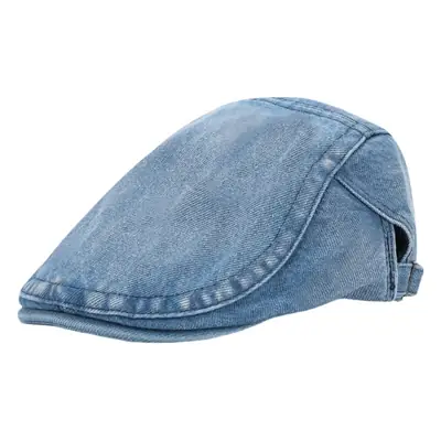 Men's Light Blue Denim Distressed Beret Cap