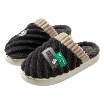 Women's Winter Plush Cotton Slippers Black Beige 4.0cm