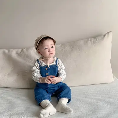 Baby Plaid T-Shirt Denim Overalls Two-Piece Set