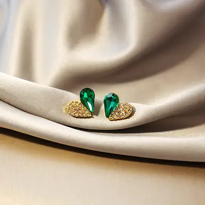 Emerald Zircon Stud Earrings Silver Needle All-Match