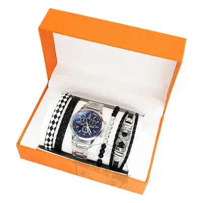 Men's Blue Dial Watch with Black Strap & Box Gift