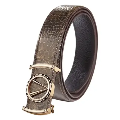 Men's Croc Leather Belt with Gold Automatic Buckle