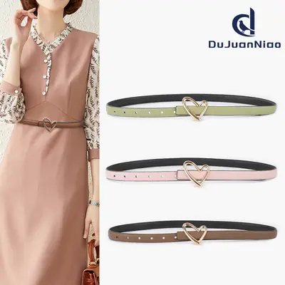 Women's Black Leather Belt with Heart Buckle