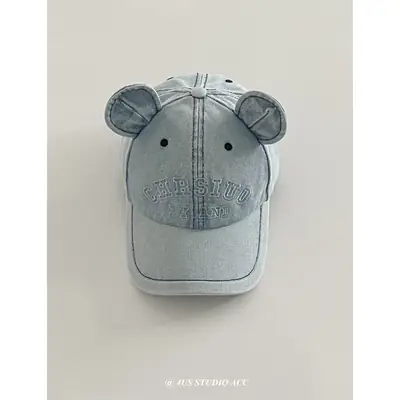 Black 3D Bear Ears Denim Peaked Cap Women