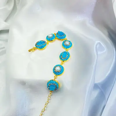 Natural Aquamarine Women's Bracelet with Gold Chain