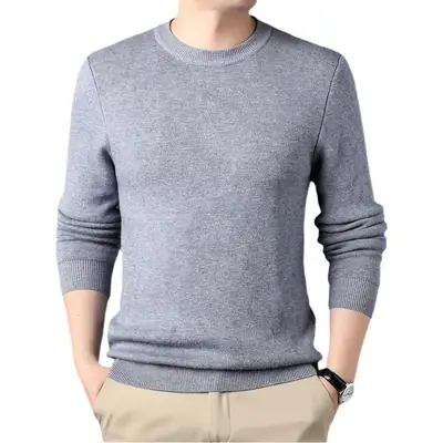 Men Grey Solid Round Neck Sweater