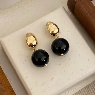 925 Silver Earrings Black Onyx Natural Black Onyx