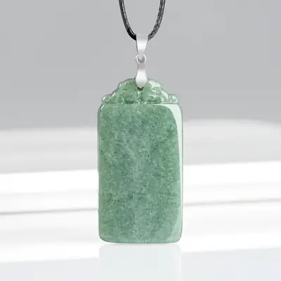 Natural Green Jade Bean Pendant with Silver Buckle