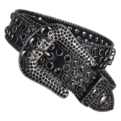 Dark Skull Rhinestone Belt for Women with Diamond Buckle