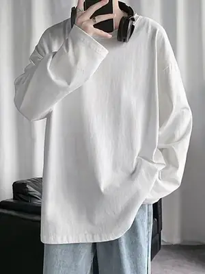Men's Black Loose T-Shirt Long Sleeve Joker Ins