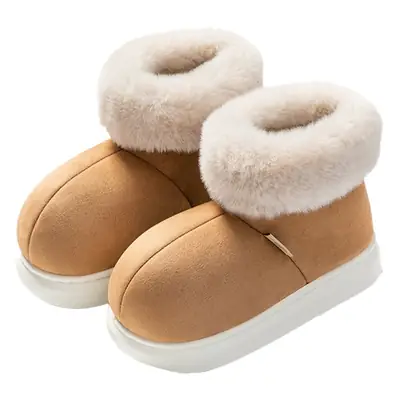 Women Winter Red Fleece Heel Slippers High-Top Warm