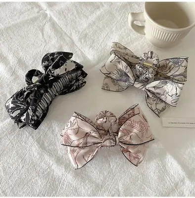 2023 New Ink Painting Fabric Clip Bow High-Grade Retro Back Head Clip Updo Shark Clip Hair Accessories