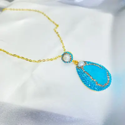 Aquamarine Teardrop Necklace with Gold Chain