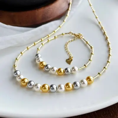Gold Pearl Necklace Set for Women