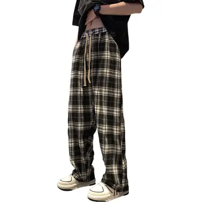 Men's Plaid Pants Black White Spring Autumn Lazy Drop