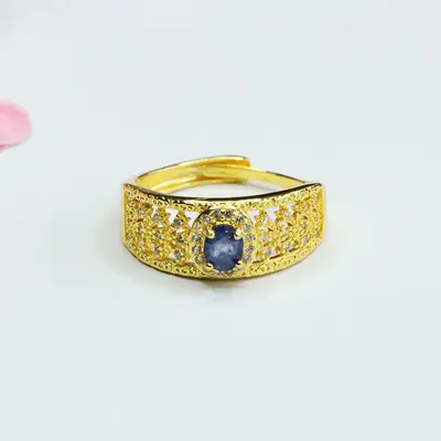 Guan Yu Natural Sapphire Ring Gold Plated European American Fashion