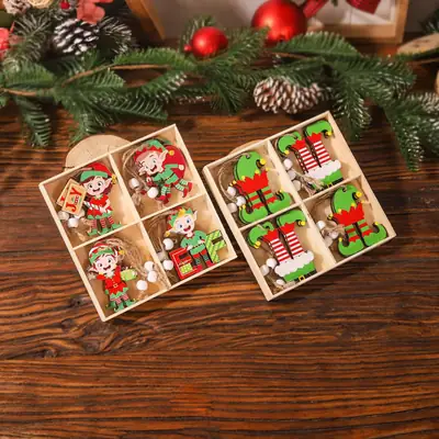 Christmas Elf Doll Wooden 12PCs Decorative Ornaments